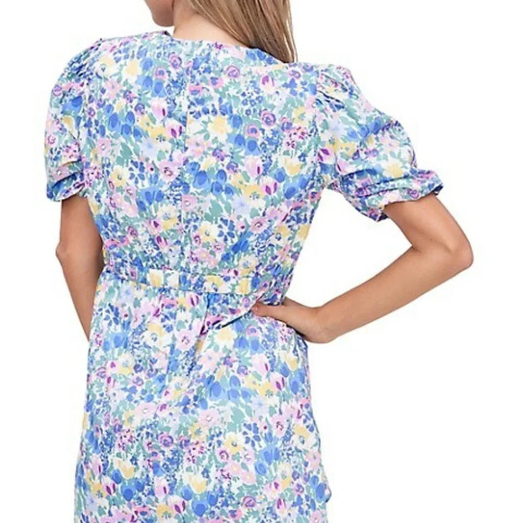 En Saison Ruched Floral Puff Sleeve Mini Day Dress Sz Small - Picture 2 of 8